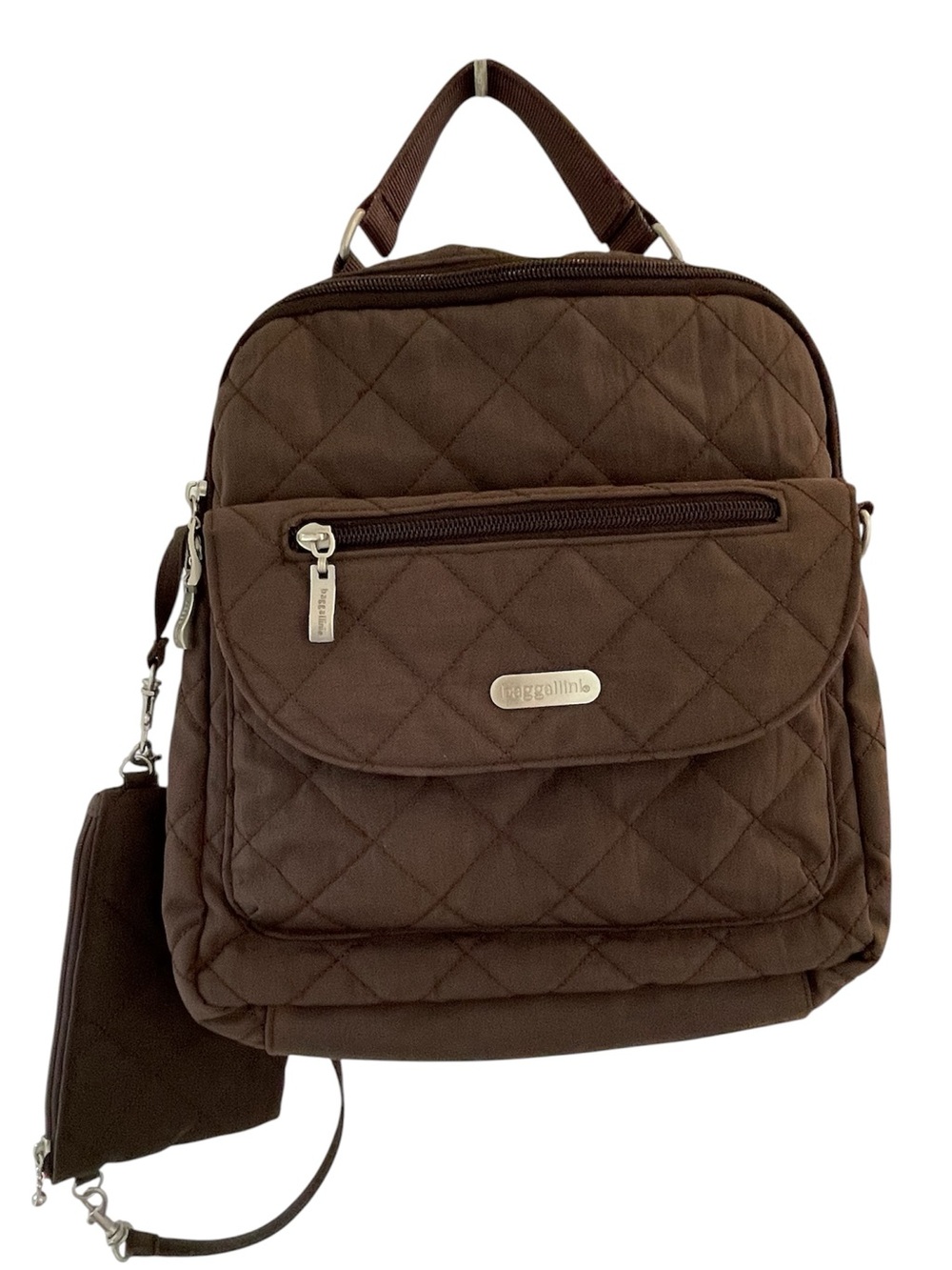 Baggallini Explorer Quilted Convertible Backpack Brown Coin Purse Travel